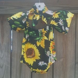 Sunflower Rhomper &  matching headband